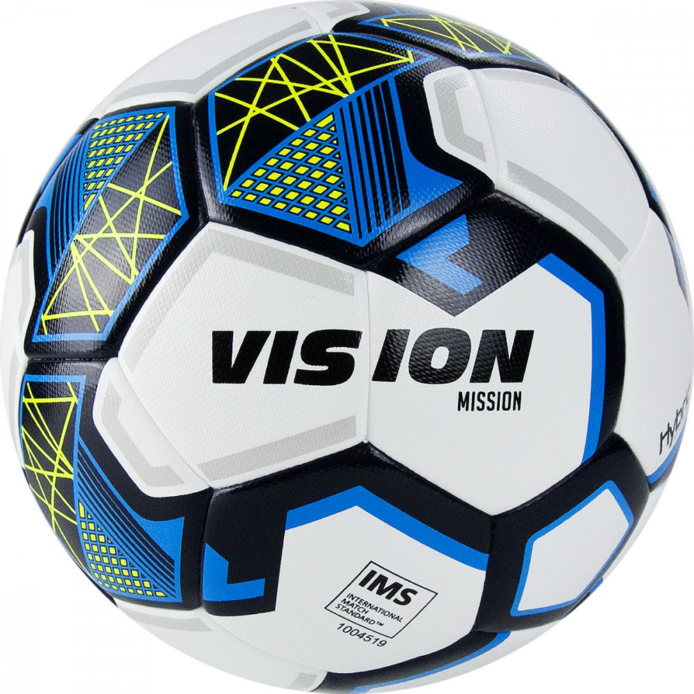 Мяч футбольный VISION Mission, FV321075,р.5, FIFA Basic,PU, гибрид. сшив.,бел-синий
