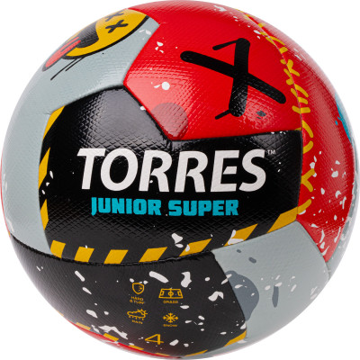 Мяч футбольный TORRES Junior-4 Super, F323304, р.4,4 сл,12п, гибрид.сш, крас-чёрн-сер