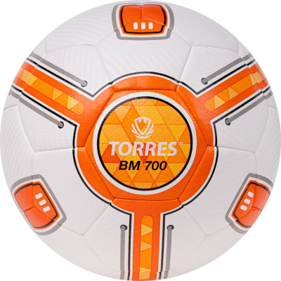 Мяч футбольный TORRES BM 700, F323634, р.4, 32 панели, 3 подкл. слоя, гибрид. сшив, бел-оранж-серый