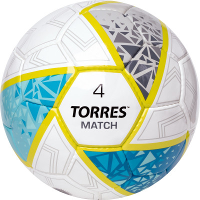 Мяч футбольный TORRES Match, F323974,р.4, 32 пан. 4 под. слоя, ручн. сшивка, бело-серо-голубой