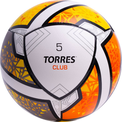 Мяч футбольный TORRES Club, F323965, р.5, 10 пан., гибрид. сшив, бел-оранж-желт
