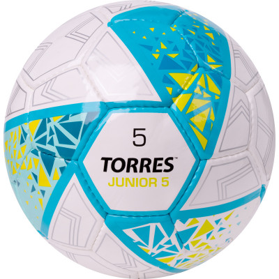 Мяч футбольный TORRES Junior-5, F323805, р.5,4 сл,32 п, бел-бирюзовый