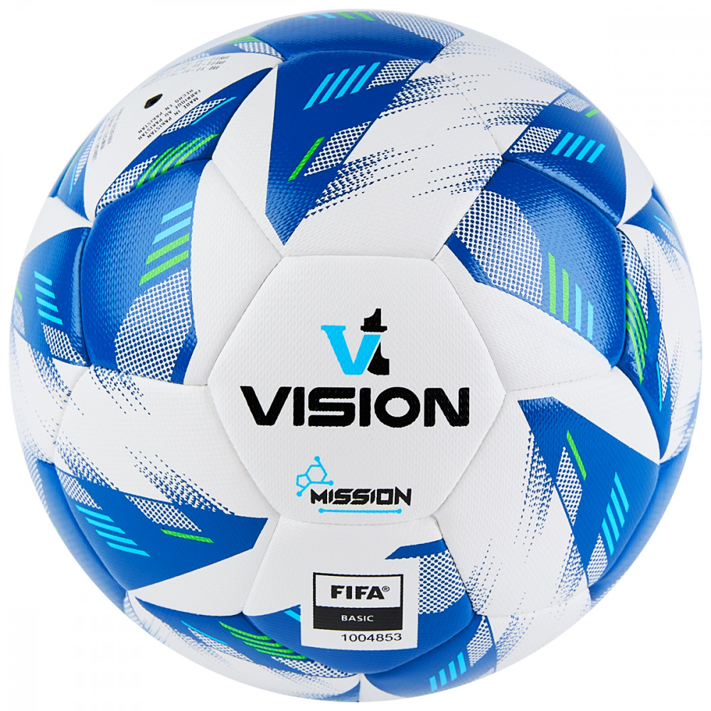 Мяч футбольный VISION Mission, FV324074,р.4, FIFA Basic, PU, гибрид.,бело-синий