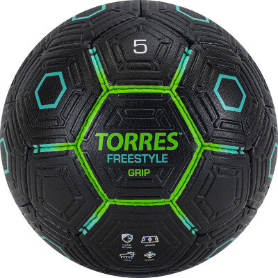 СЦ*Мяч футбольный TORRES Freestyle Grip, F320765, р.5, 32 панели. PU, ручная сшивка, черно-зеленый