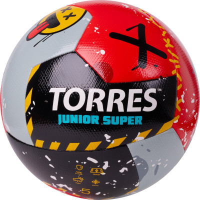 Мяч футбольный TORRES Junior-5 Super, F323305, р.5,4сл,12 п,гибрид.сш,крас-чёрн-сер