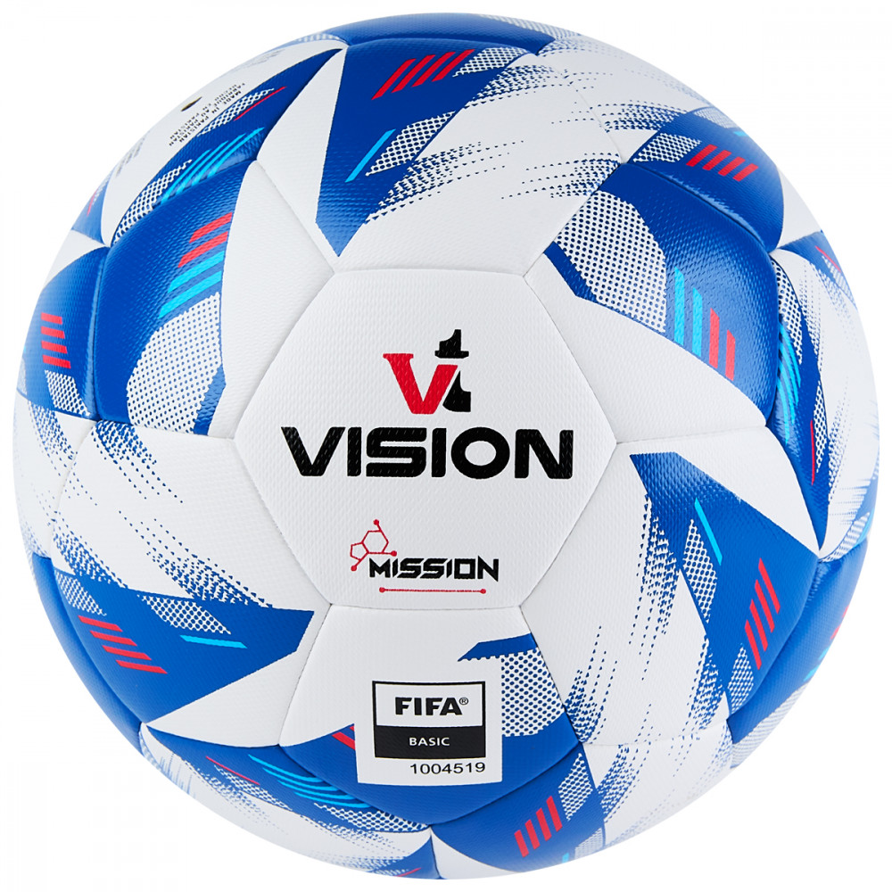 Мяч футбольный VISION Mission, FV324075,р.5, FIFA Basic,PU, гибрид. сшив.,бел-синий