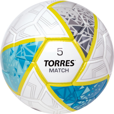 Мяч футбольный TORRES Match, F323975, р.5, 32 панел. 4 под. слоя, руч. сшив., бело-серо-голубой
