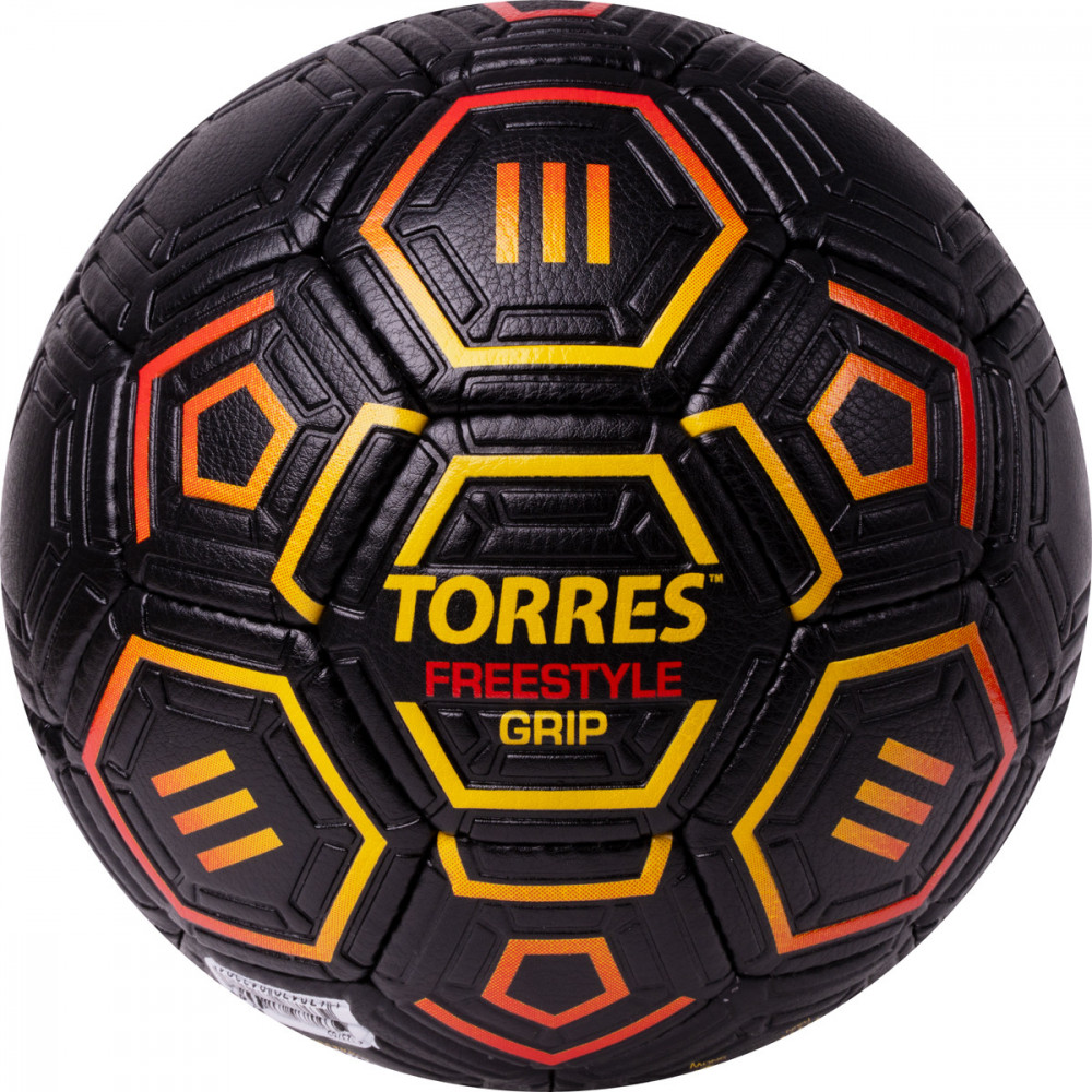 Мяч футбольный TORRES Freestyle Grip, F323765, р.5, 32 панели. PU, ручная сшивка, черно-желт-красн