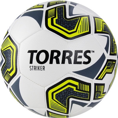 Мяч футбольный TORRES Striker, F321034, р.4, 30 пан.,гл.TPU,2подкл. слой, маш. сш., бело-серо-желтый