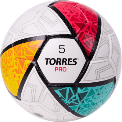 Мяч футбольный TORRES Pro, F323985, р.5, 32 панел. EPU-Microf, 4 подкл. слоя, ручная сшивка, бело-мультик
