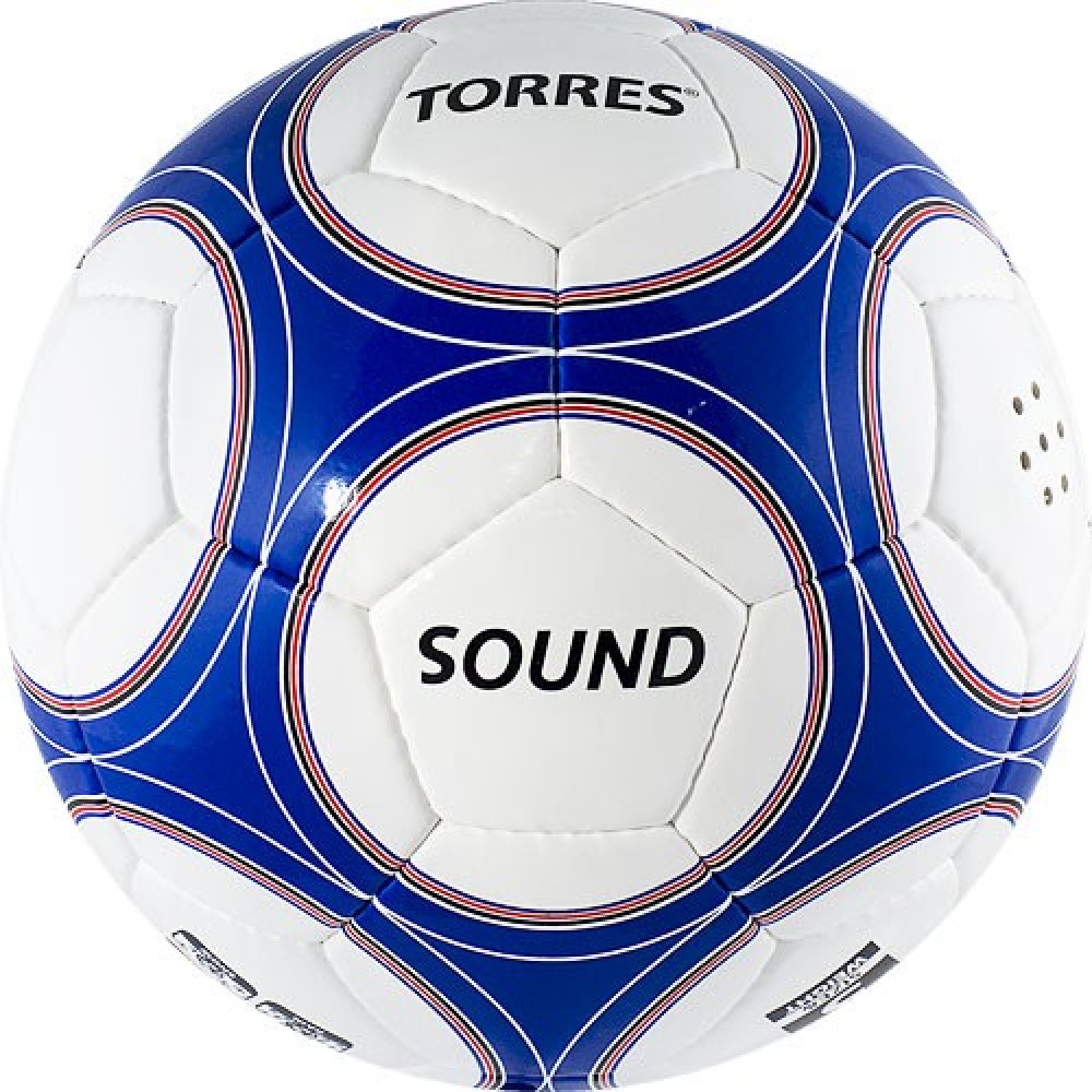 Мяч футбольный TORRES Sound, F30255, р.5, со звук.панелями, 32 п,гл.PU,4 слоя, бело-син-чер