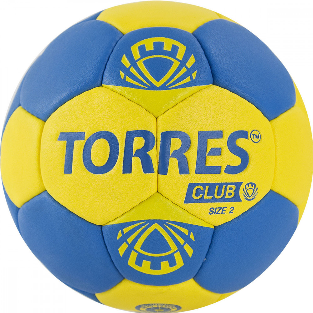 Мяч гандбольный TORRES Club, H32142, р.2, 5 подкл. слоев, руч. сшивка, сине-желтый