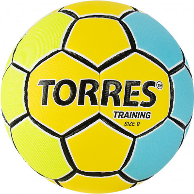 Мяч гандбольный TORRES Training, H32150, р.0, 4 подкл. слоя, руч. сшивка, желто-голубой