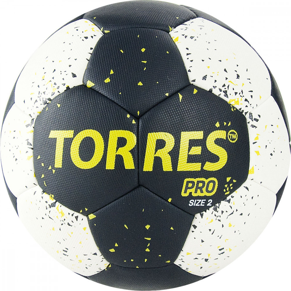 Мяч гандбольный TORRES PRO, H32162, р.2, 4 подкл. слоя, гибрид. сшивка, черно-бел-желт