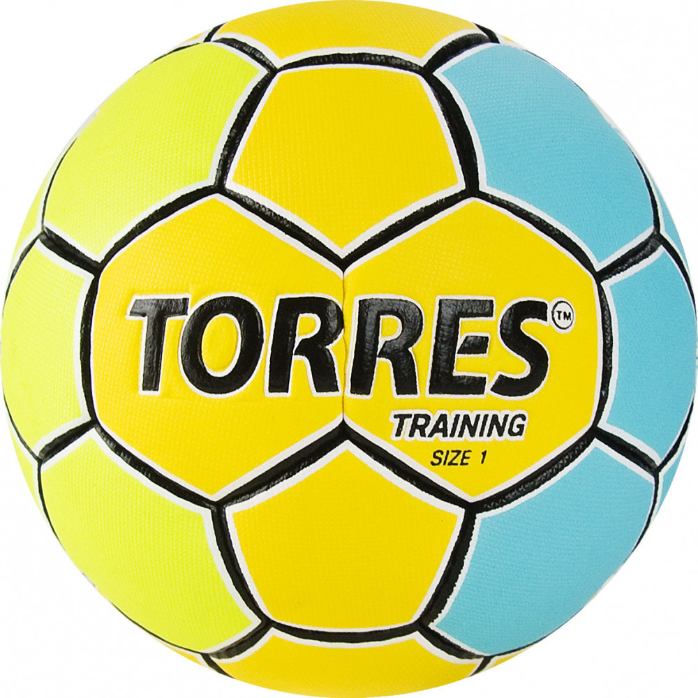 Мяч гандбольный TORRES Training, H32151, р.1, 4 подкл. слоя, руч. сшивка, желто-голубой