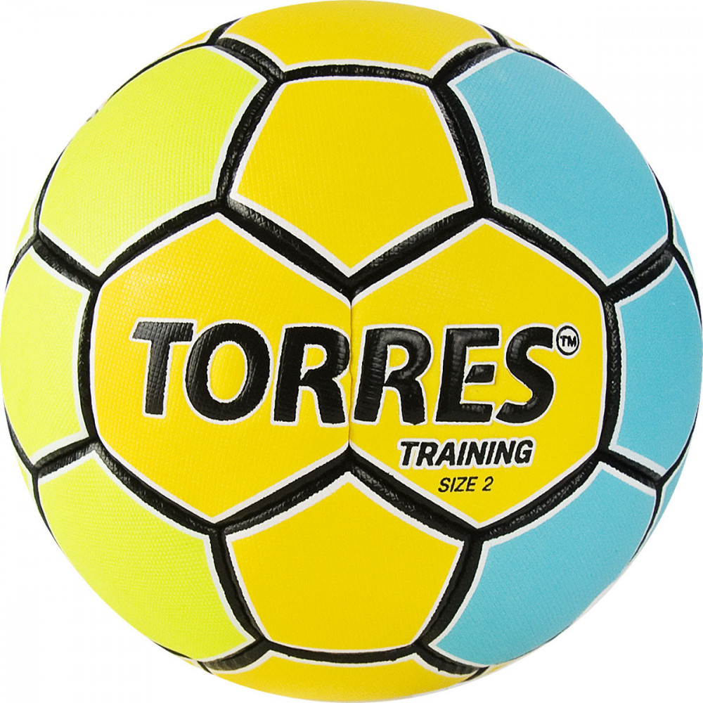 Мяч гандбольный TORRES Training, H32152, р.2, 4 подкл. слоя, руч. сшивка, желто-голубой