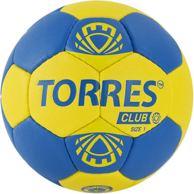 Мяч гандбольный TORRES Club, H32141, р.1, 5 подкл. слоев, руч. сшивка, сине-желтый