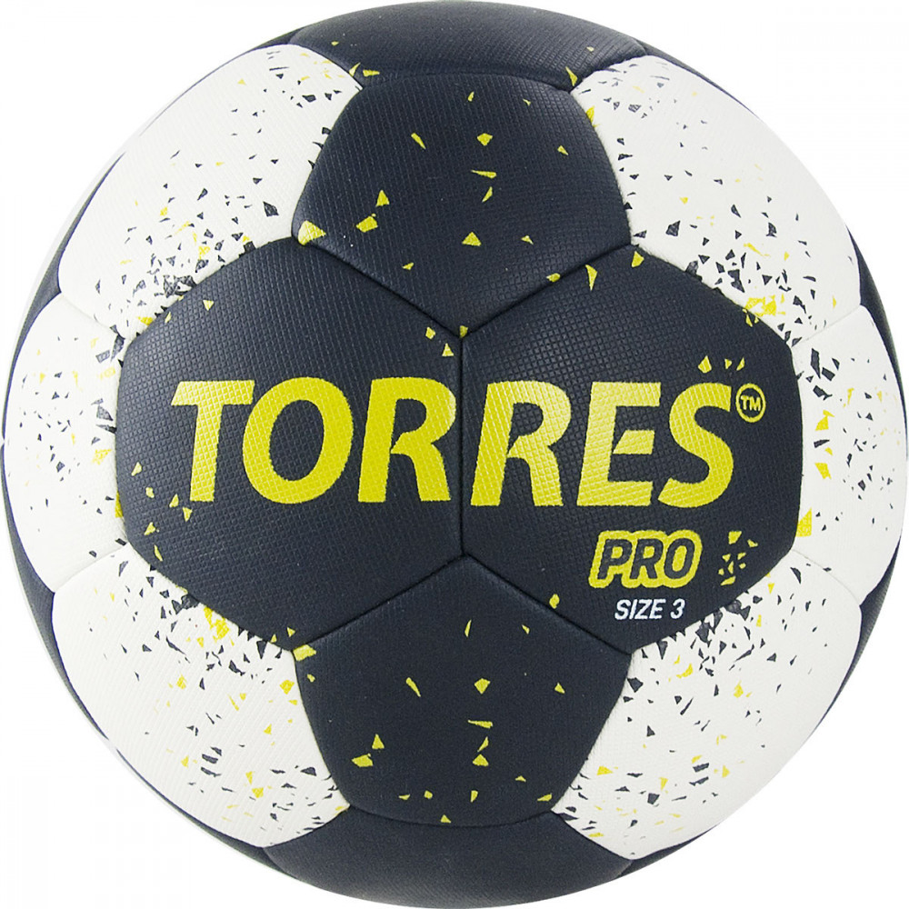 Мяч гандбольный TORRES PRO, H32163, р.3, 4 подкл. слоя, гибрид. сшивка, черно-бел-желт