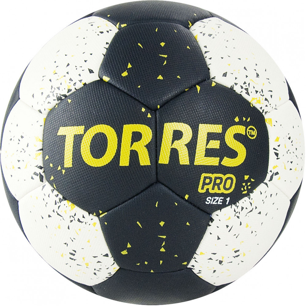 Мяч гандбольный TORRES PRO, H32161, р.1, 4 подкл. слоя, гибрид. сшивка, черно-бел-желт