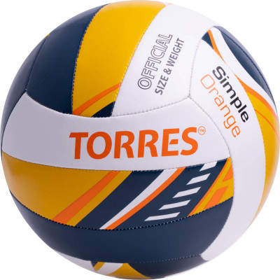 Мяч волейбольный TORRES Simple Orange, V323125, р.5, синт.кожа (ТПУ), маш. сшивка,бел-желт-синий