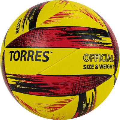 Мяч волейбольный TORRES Resist, V321305, р.5, синт. кожа (ПУ), гибрид, бут.кам.желто-красно-черный