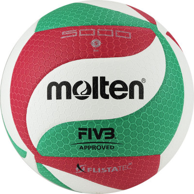 Мяч волейбольный MOLTEN V5M5000X р. 5, FIVB Approved, 18 панелей, ПУ Microfiber,клеен, бел.-кр.-зел.