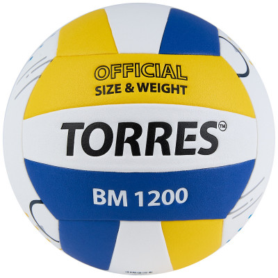 Мяч волейбольный TORRES BM1200, V42335, р.5, синт.кожа (микрофибра), клееный, бел-син-желт
