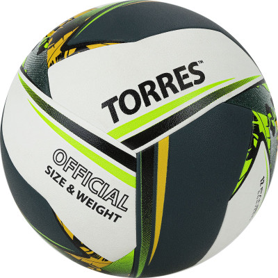 Мяч волейбольный TORRES Save, V321505 р.5, синт.кожа (ПУ), гибрид, бело-зелено-желный