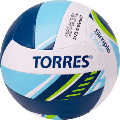 Мяч волейбольный TORRES Simple Color, V323115, р.5, синт.кожа (ТПУ), маш. сшивка, бут.камера,бел-сине-голубо