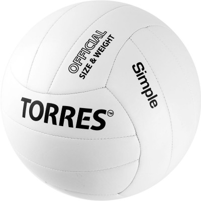 Мяч волейбольный TORRES Simple, V32105, р.5, синт.кожа (ТПУ), маш. сшивка, бут. камера, бело-черный