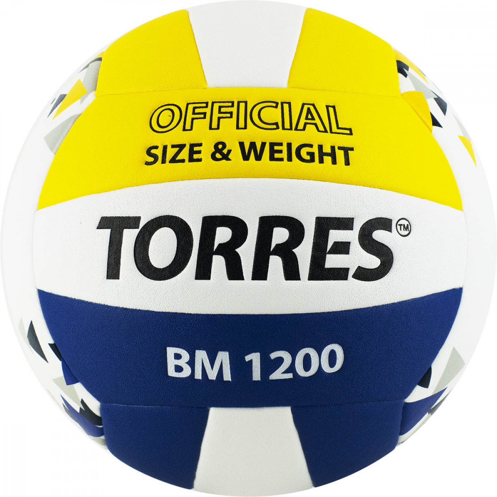 Мяч волейбольный TORRES BM1200, V42035, р.5, синт.кожа (микрофибра), клееный, бел-син-желт