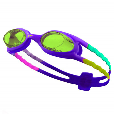 Очки для плавания дет. NIKE Easy Fit, NESSB166593, ЗЕЛЕНЫЕ линзы, нерегул .пер., фиолетовая оправа