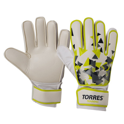 Перчатки вратарские TORRES Training, FG05214-9, р.9, 2 мм латекс, удл.манж.,бело-зелено-серый