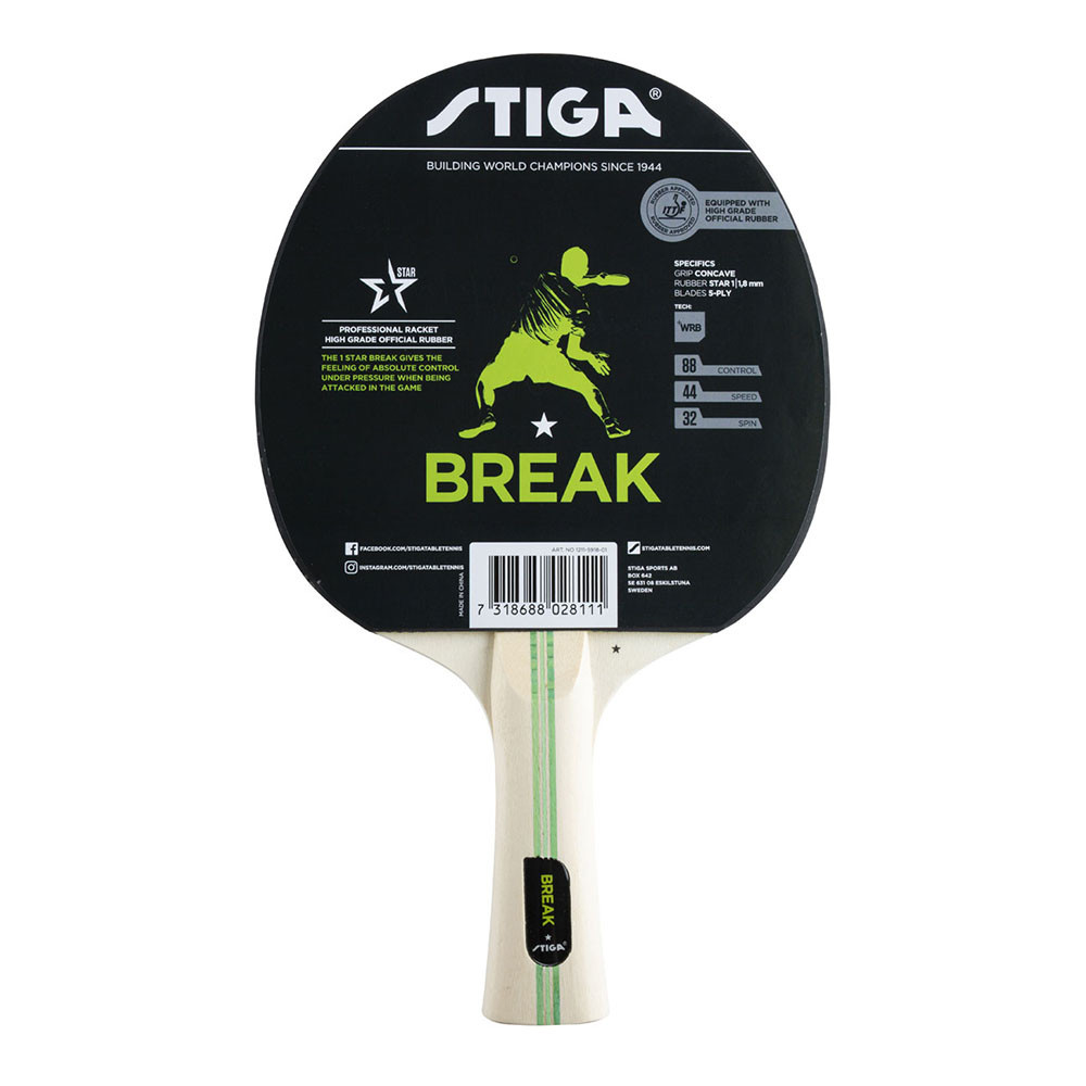 Ракетка для настольного тенниса Stiga Break WRB, 1211-5918-01, для начин., нак. 1,8 мм ITTF, конич. ручка