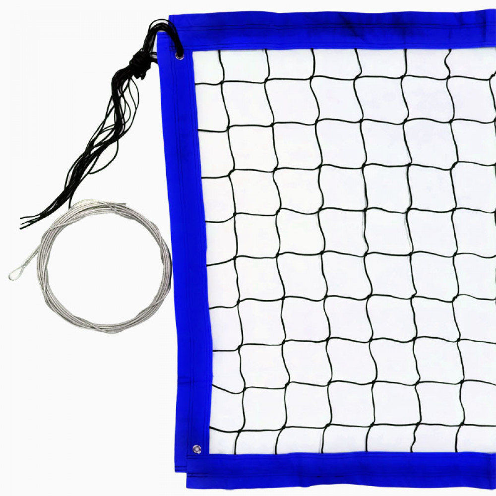 Сетка для пляжного волейбола, FS-PV-№18, 8.5х1м,нить 3,5мм ПП,верх,нижн,бок.ленты 5см.СИН.цв., метал.тр,чер