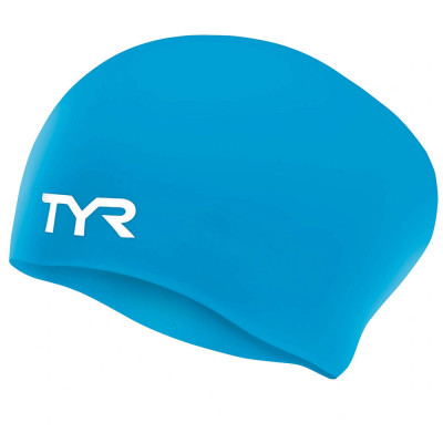 Шапочка для плавания подр. TYR Long Hair Wrinkle-Free Silicone Cap Jr, LCSJRL-420,ГОЛУБОЙ,силикон