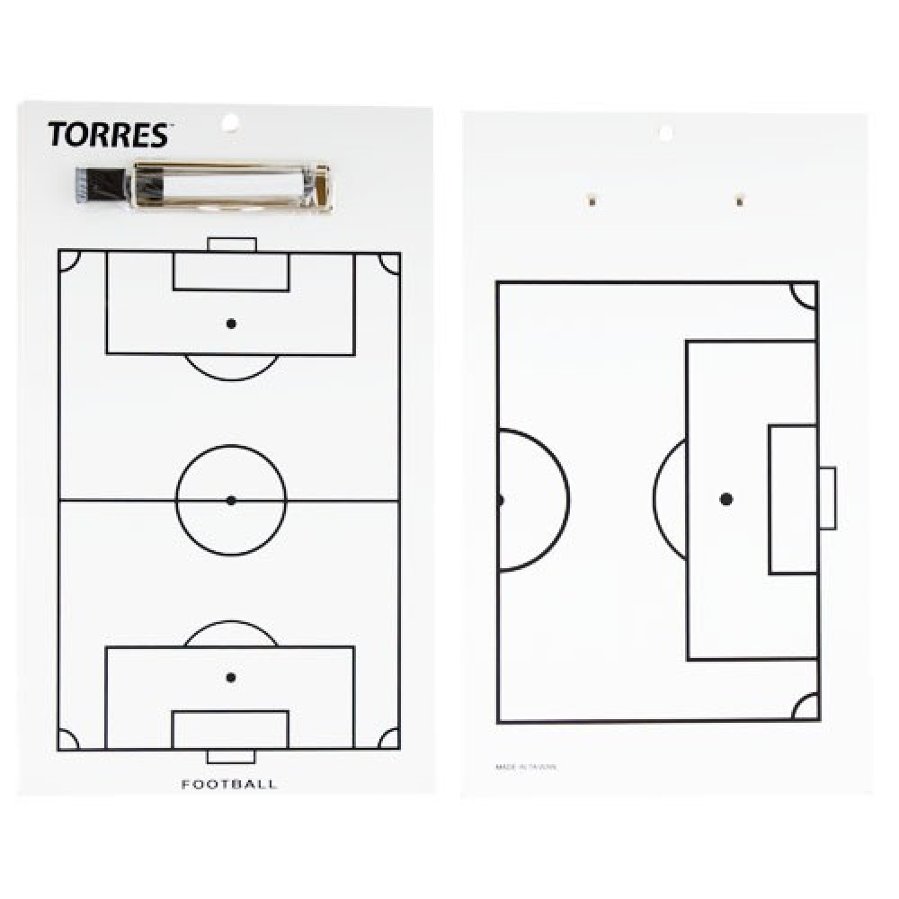 Тактическая доска для футбола TORRES, TR1002S, маркерная, с зажимом, в компл. маркер, белая