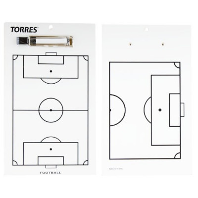 Тактическая доска для футбола TORRES, TR1002S, маркерная, с зажимом, в компл. маркер, белая