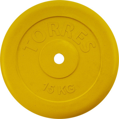Диск обрезин. TORRES 15 кг, PL504215, d.25мм, металл в резиновой оболочке, желтый