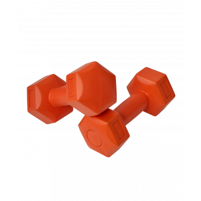 Гантель гексагональная DB-305 1 кг, пластиковый, оранжевый, пара, ЦБ-00001558