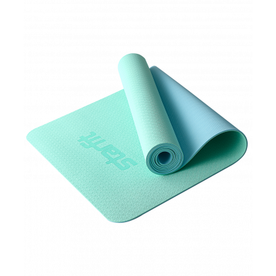 Коврик для йоги и фитнеса FM-201, TPE, 183x61x0,4 см, мятный/синий, ЦБ-00002536