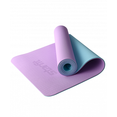 Коврик для йоги и фитнеса FM-201, TPE, 183x61x0,6 см, фиолетовый пастель/синий пастель, ЦБ-00002541