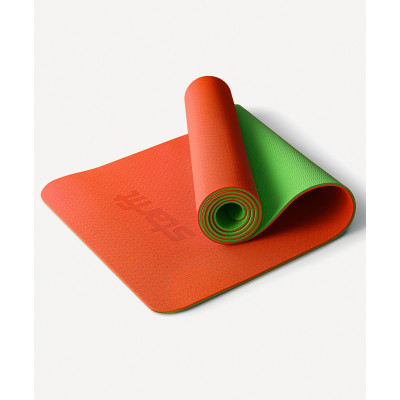Коврик для йоги и фитнеса FM-201, TPE, 183x61x0,4 см, оранжевый/зеленый, ЦБ-00002537
