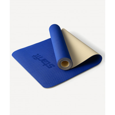 Коврик для йоги и фитнеса FM-201, TPE, 183x61x0,4 см, синий/бежевый, ЦБ-00002539