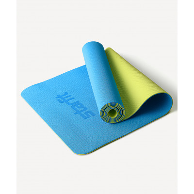 Коврик для йоги и фитнеса FM-201, TPE, 183x61x0,4 см, синий/лайм, ЦБ-00002540