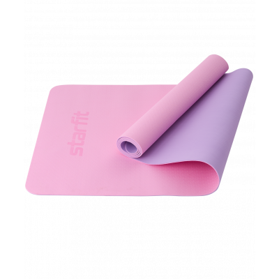 Коврик для йоги и фитнеса FM-201, TPE, 183x61x0,4 см, розовый пастель/фиолетовый пастель, ЦБ-00001562