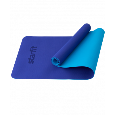 Коврик для йоги и фитнеса FM-201, TPE, 183x61x0,4 см, темно-синий/синий, ЦБ-00001563
