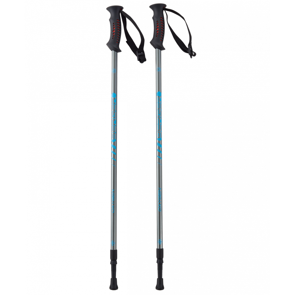 Скандинавские палки Oxygen, 77-135 см, 2-секционные, серебристый/голубой, УТ-00019906